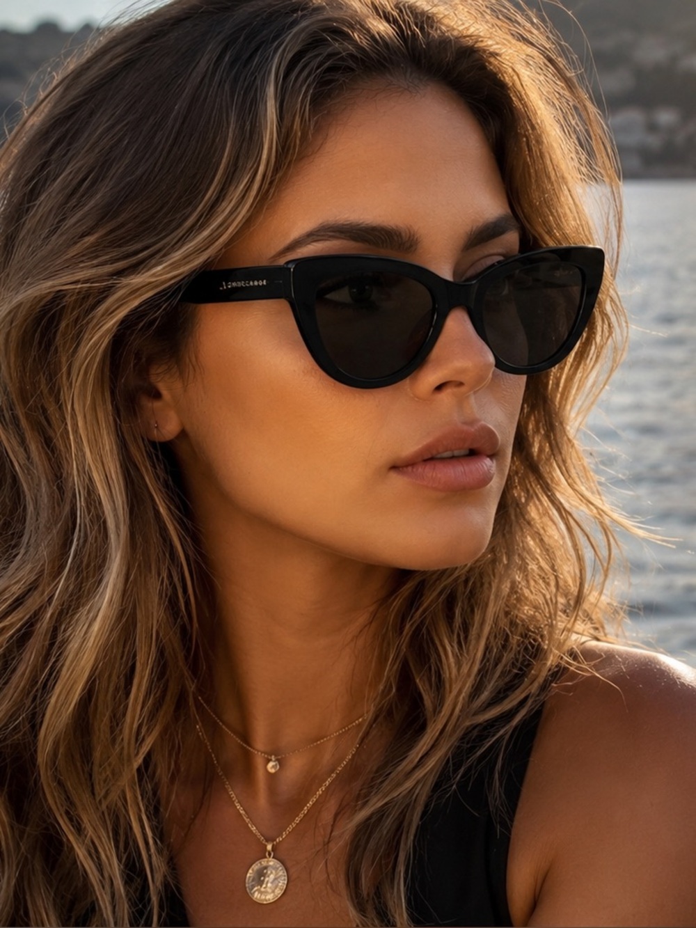 Longchamp Black Cat-Eye Sunglasses with Gradient Lenses Full Inclusion
